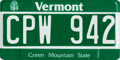 VT license plate CPW942