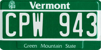 VT license plate CPW943