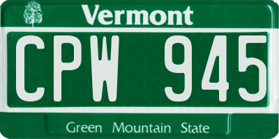 VT license plate CPW945