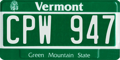 VT license plate CPW947