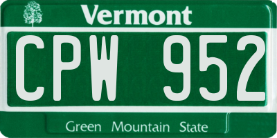 VT license plate CPW952