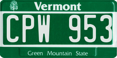 VT license plate CPW953