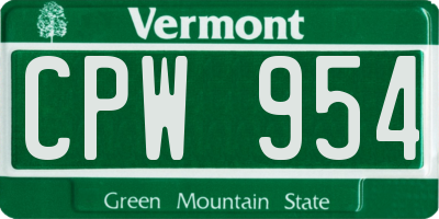 VT license plate CPW954
