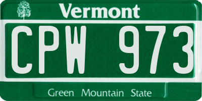 VT license plate CPW973