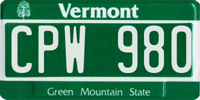 VT license plate CPW980
