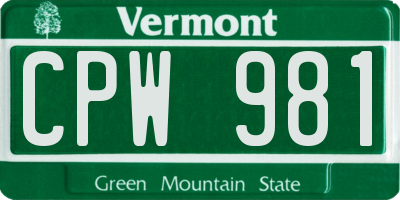 VT license plate CPW981