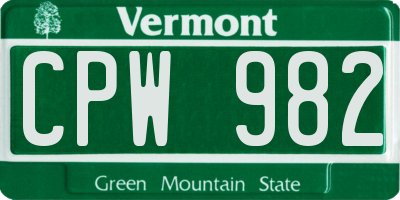 VT license plate CPW982