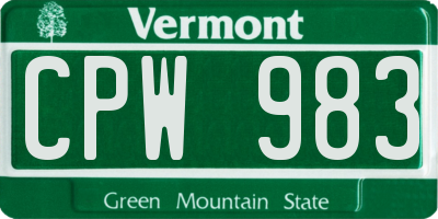 VT license plate CPW983