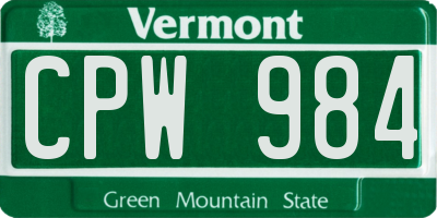 VT license plate CPW984