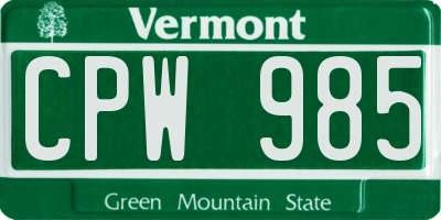 VT license plate CPW985