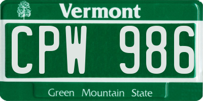 VT license plate CPW986