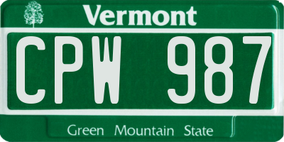 VT license plate CPW987