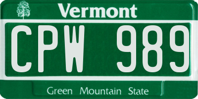 VT license plate CPW989