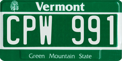 VT license plate CPW991