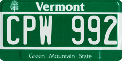 VT license plate CPW992