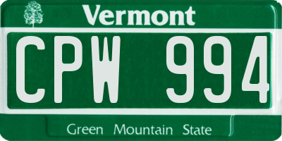 VT license plate CPW994