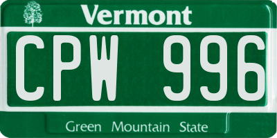 VT license plate CPW996