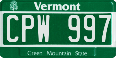 VT license plate CPW997