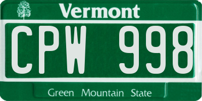 VT license plate CPW998