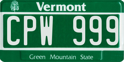 VT license plate CPW999