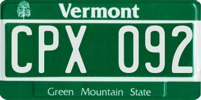 VT license plate CPX092