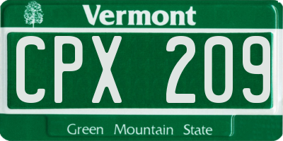 VT license plate CPX209