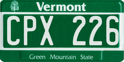 VT license plate CPX226