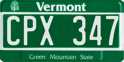 VT license plate CPX347