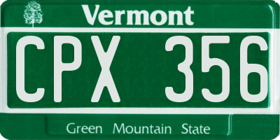 VT license plate CPX356
