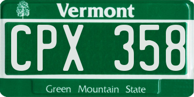 VT license plate CPX358