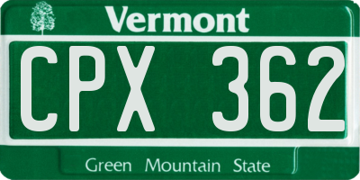 VT license plate CPX362