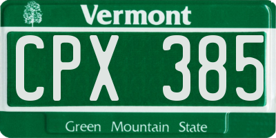 VT license plate CPX385