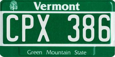 VT license plate CPX386