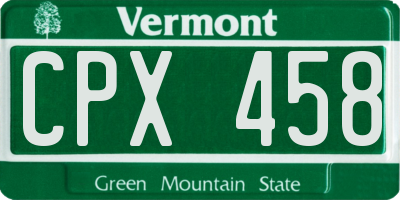 VT license plate CPX458