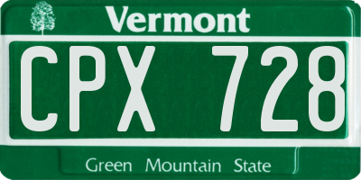 VT license plate CPX728