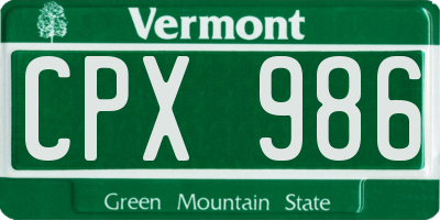 VT license plate CPX986