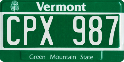VT license plate CPX987