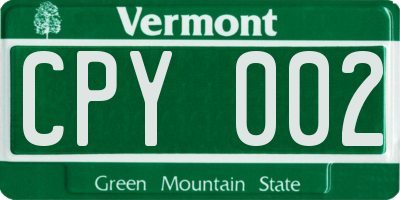 VT license plate CPY002