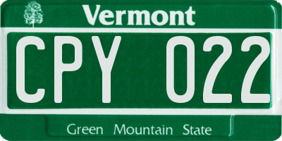 VT license plate CPY022