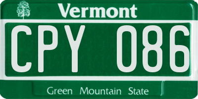 VT license plate CPY086