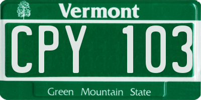 VT license plate CPY103