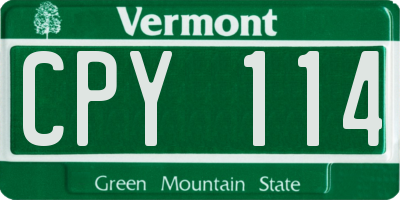 VT license plate CPY114