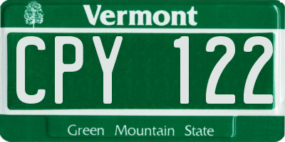 VT license plate CPY122