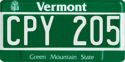 VT license plate CPY205