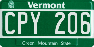 VT license plate CPY206