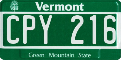 VT license plate CPY216