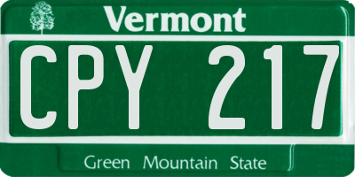 VT license plate CPY217