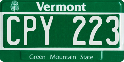 VT license plate CPY223