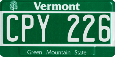 VT license plate CPY226