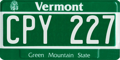 VT license plate CPY227